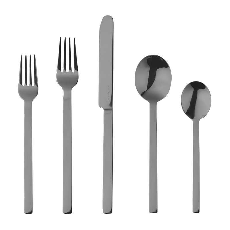 STILE By PININARINA 5 - Piece Stainless Steel Flatware Set - Service for 1, Black Gold