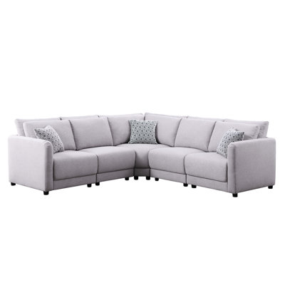 Gray Linen Fabric Reversible Sectional With Pillows, 95.74 In. Product Depth, Width, 31.58 Height, 227.11 Lb L-shape Cushions, Weight