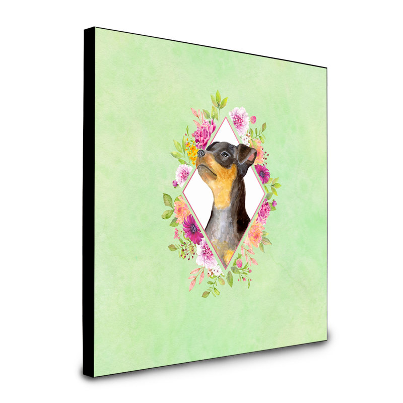 Panneau mural Dollman Flowers, Vert, Pinscher miniature noir