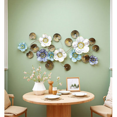Metal Blue Lotus Shaped Sofa Background Wall Creative Wall Decoration