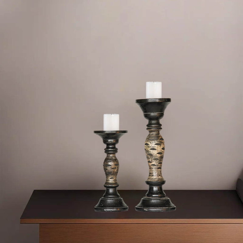 9'' H Wood Tabletop Candlestick