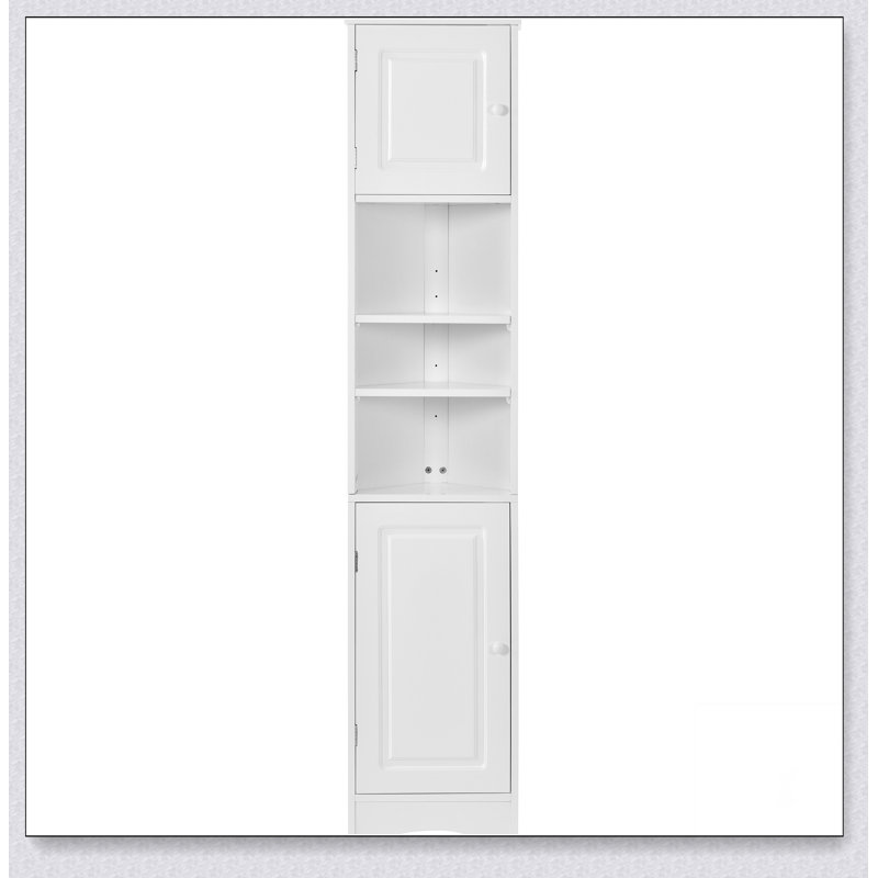 Corner Cabinet Tall Bathroom Storage Cabinet with Two Doors and Adjustable Shelves, Open Shelf
