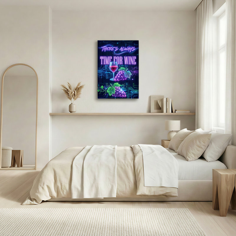 Neon raisin et verre à vin circuit imprimé sur toile tendue, reproduction d'art sur toile pour bar ou cuisine