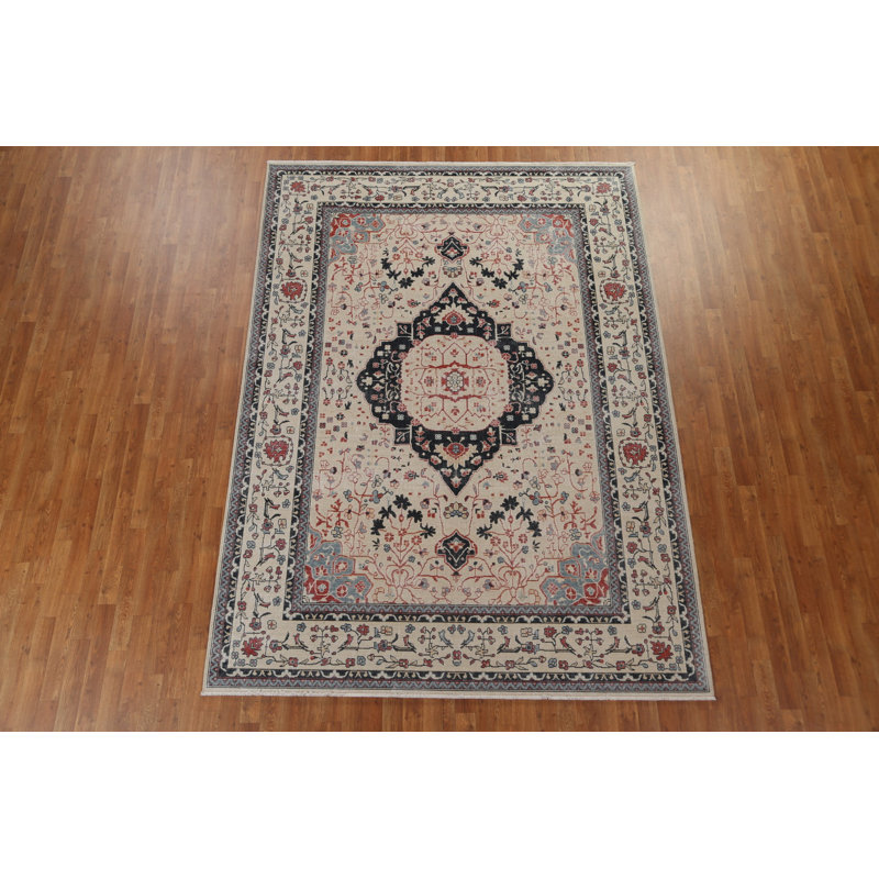 Tapis turc floral en laine Kashan Mohtasham noué à la main 7 x 10