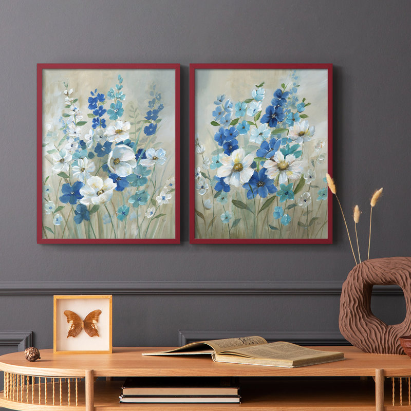 Impression encadrée Blue Garden I-Premium - prête à être accrochée - aucun clou requis - aucun clou requis, Rouge