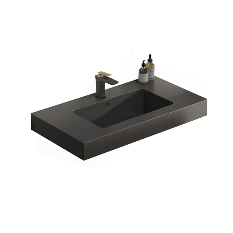 BB02-30-109, lavabo intégré à surface solide sans drain ni robinet, couleur noir mat