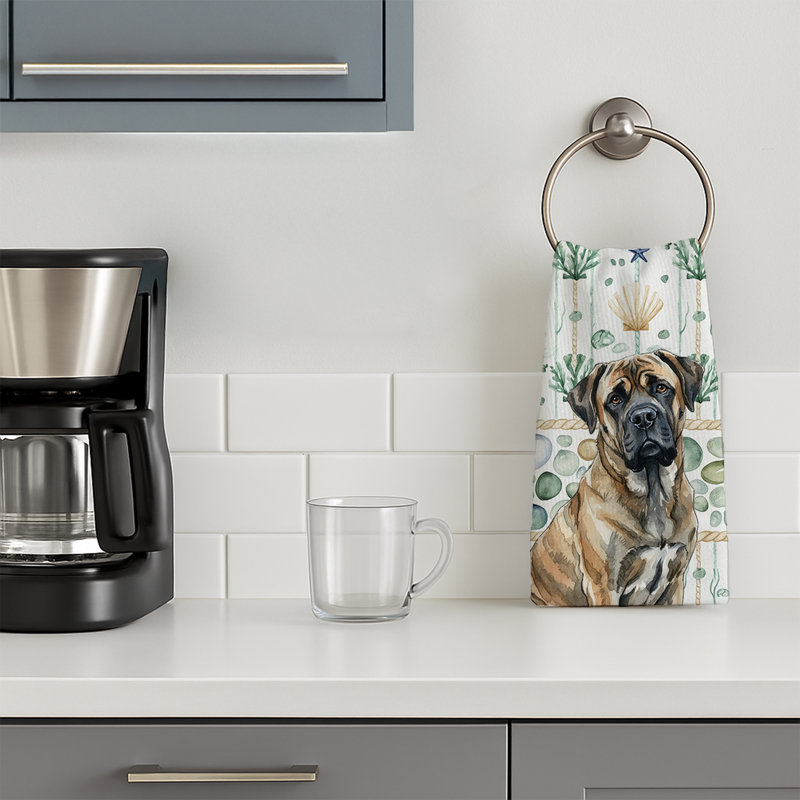 Serviette de cuisine blanche en verre de mer à épagneul tibétain blanc, Mastiff bringé