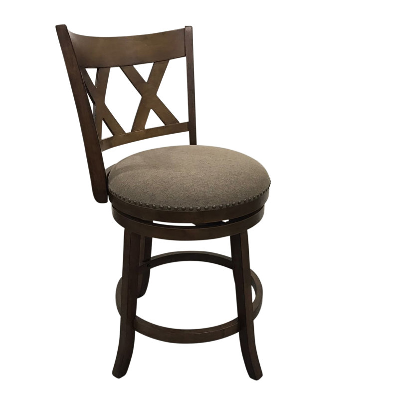 Elegant Brown 40" H x 22" W Swivel Barstool with Plush Upholstery, Brown Polyester/Rustic Frame