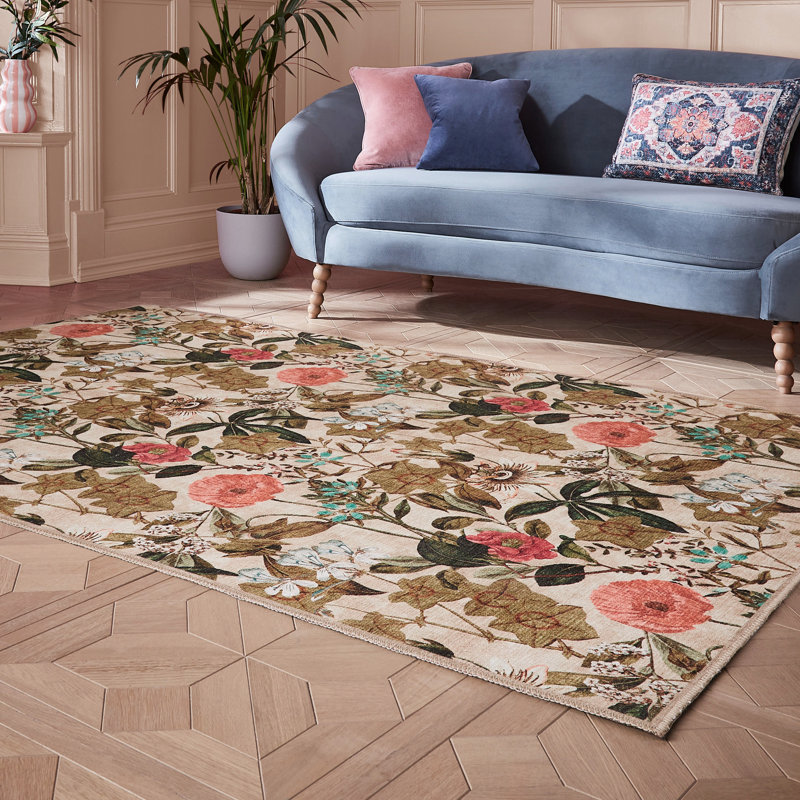 Clarke & Clarke Floral Digitally Printed 152cm X 230cm Area Rug, Beige, Rectangle 76 x 150 cm