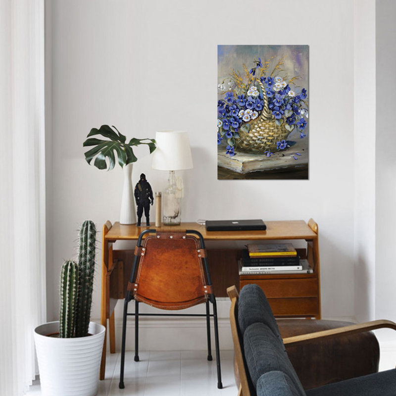 «Basket in Blue», reproduction sur toile, H 26 po x l 18 po x P 1,5 po, Pas de tapis, Toile tendue