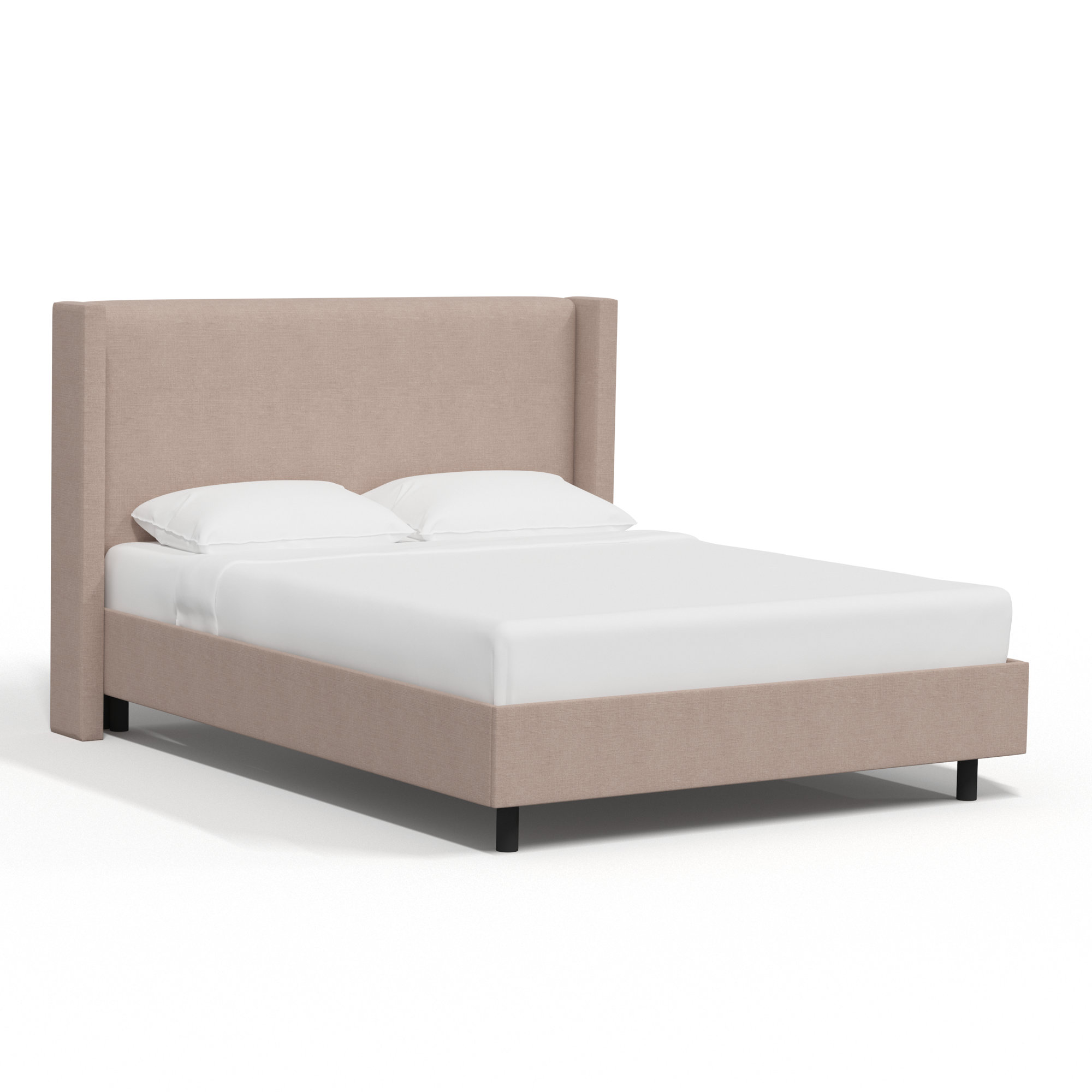 Hanson Upholstered Wingback Platform Bed, Full, Classic Stone Linen