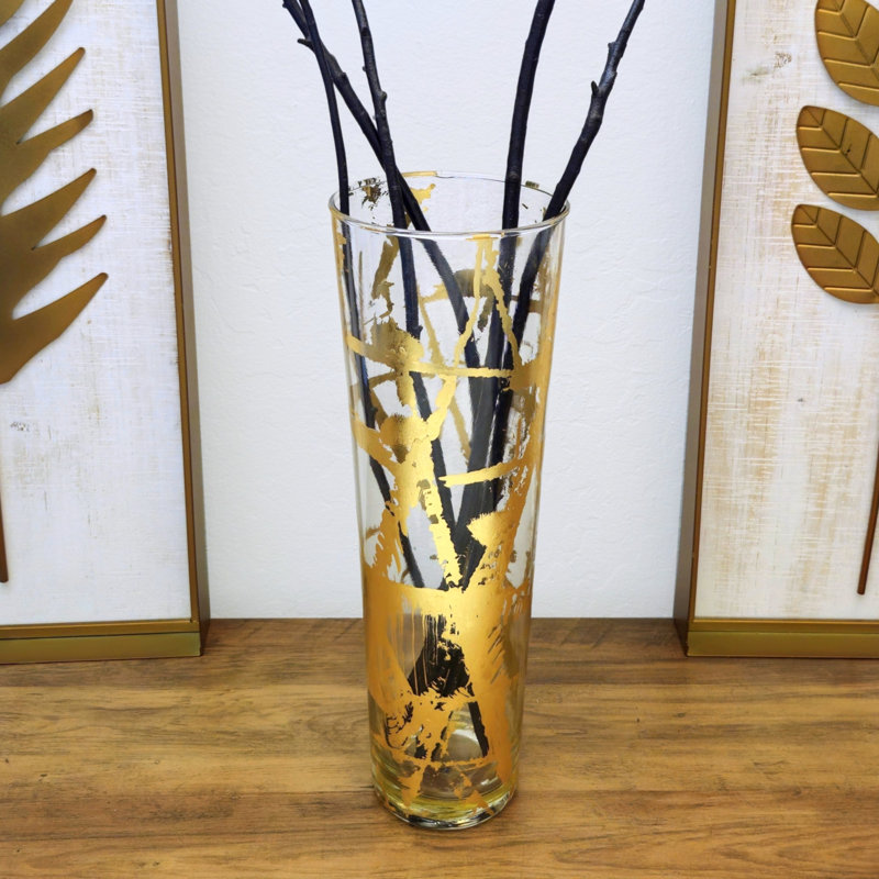 Vase conique en verre doré IRIS, Hauteur totale - 15,75 po, Transparent / Doré
