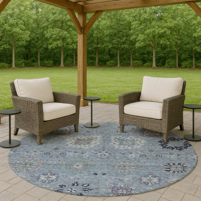 Machine Washable Indoor/Outdoor Chantille ACN2289 Damask Rug, Round 8'