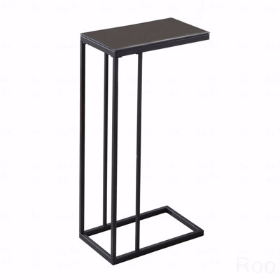 Table d'appoint, en forme de C, bout, côté, verre trempé noir Snack, contemporain, moderne