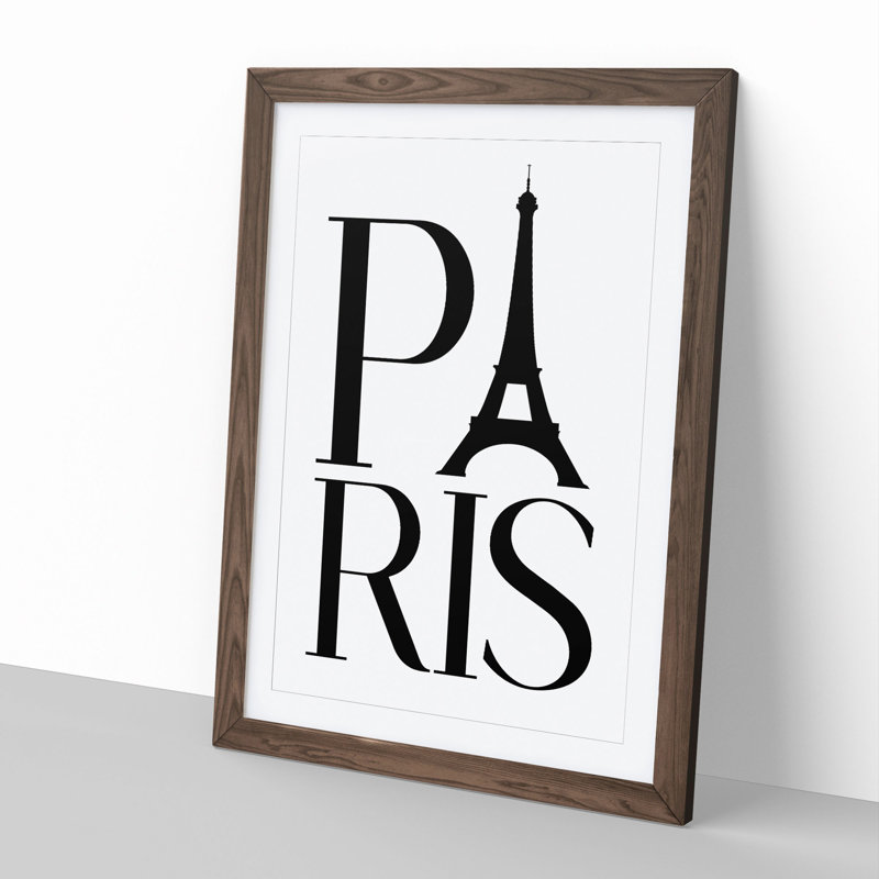 Paris - Picture Frame Typography, 90cm H x 65cm W x 2cm D, Walnut Framed