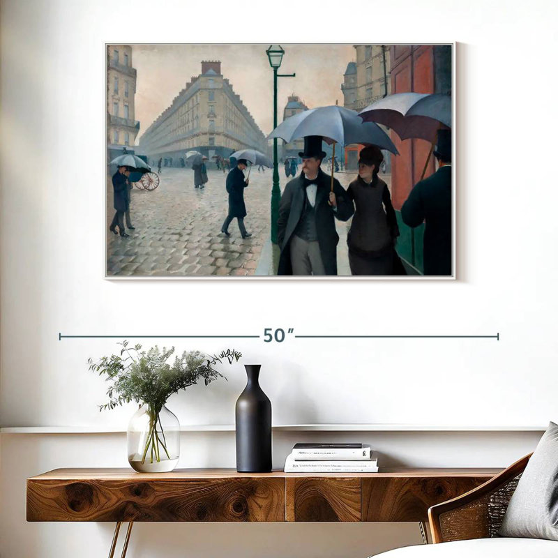 Paris, Paris, jour de pluie 1877, 40 po x 27 po, Cadre flottant blanc