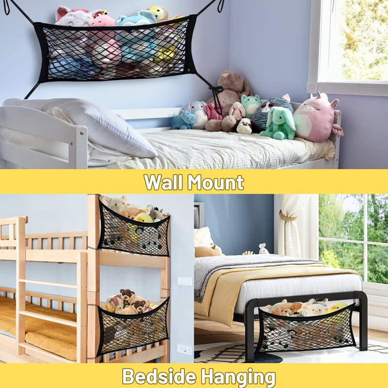 Black Bedside Stuffed Animal Storage Net