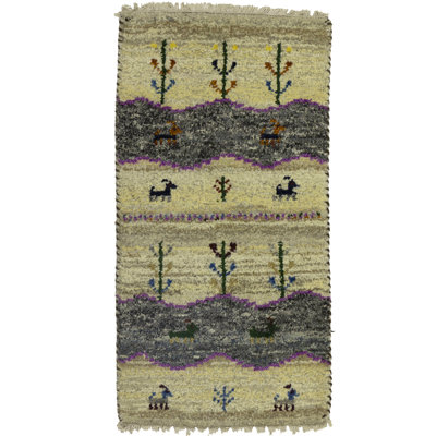 Tapis oriental contemporain crème crème Tribal 1 pi 4 po x 2 pi Indo 