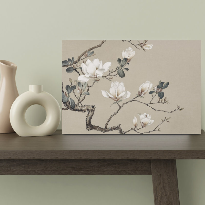 Elegant Magnolia Blooms Delicate Elegant Peaceful Magnolia Nature Spring Wall Art Print 1 Piece Wrapped Canvas Wall Art