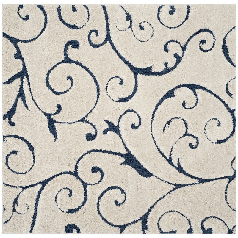 Tapis Amza, Carré 6 pi 7 po, Crème/bleu