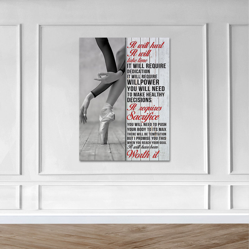 «Girl With White Ballet Shoes», art textuel sur toile tendue, H 20 po x l 16 po x P 2 po