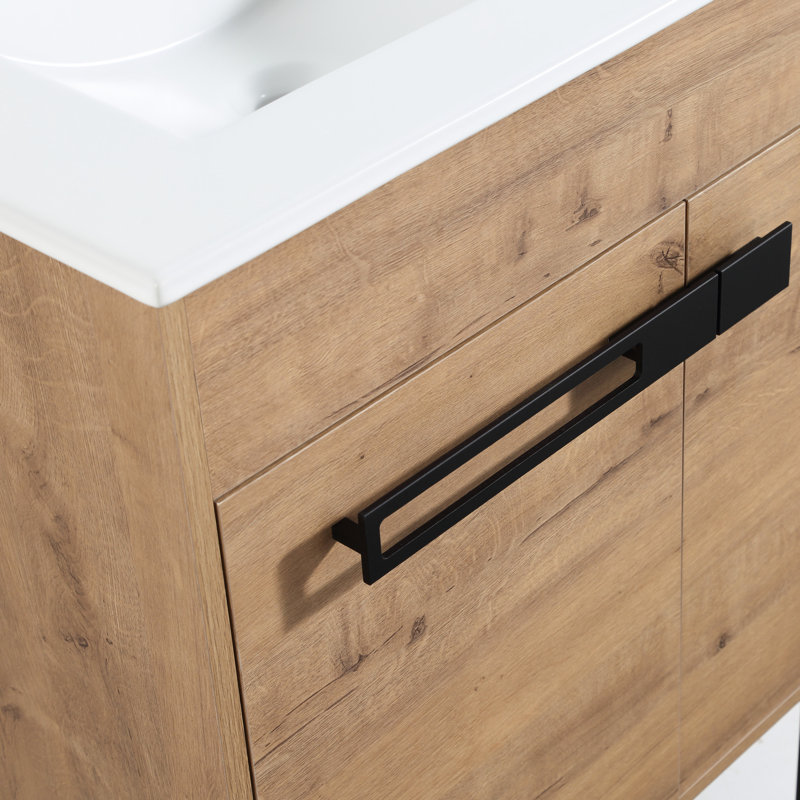 24" Bathroom Storage Vanity With Adjustable Shelf And Quiet Closing Feature In Freestanding Style Imitative Oak Color