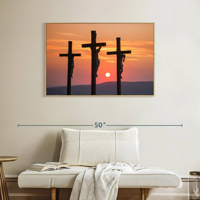 Christ crucifié, Cadre flottant en bois naturel, 40 po x 27 po