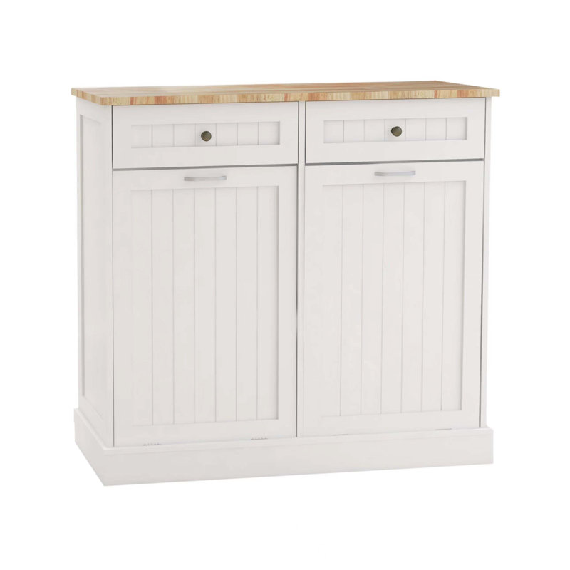 Armoire à ordures inclinable à deux tiroirs et deux compartiments, Blanc