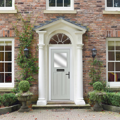 Crystal GRP Front door Eaton Slate Grey 890mm x 2090mm Open in Right hand Stipolytte Glass
