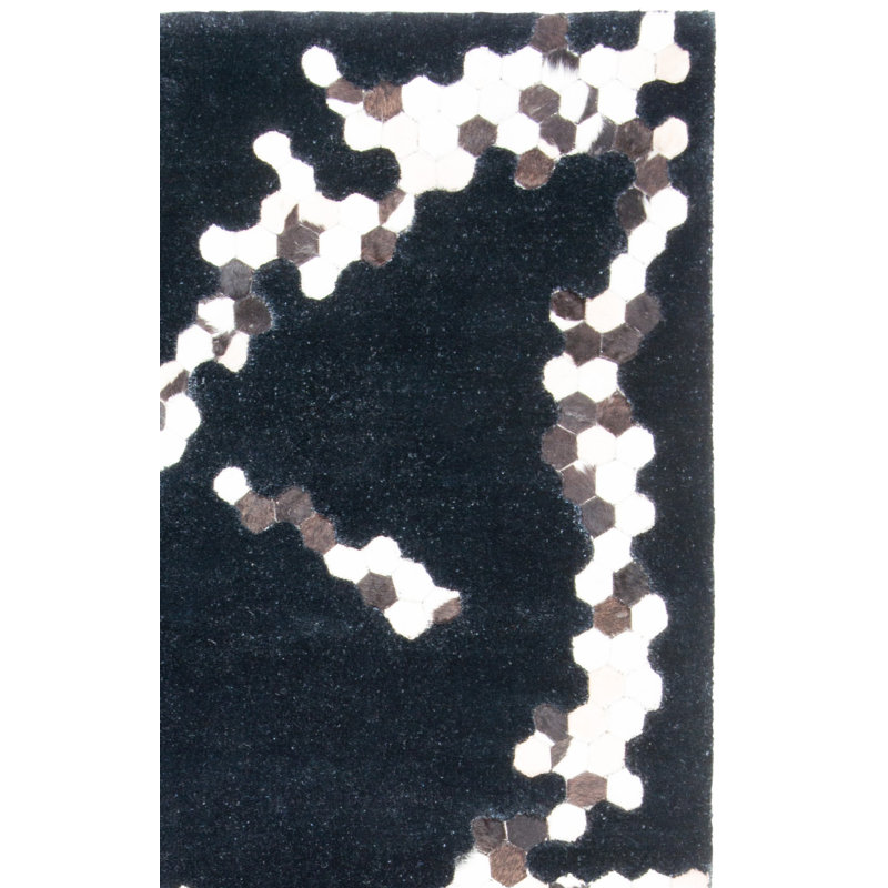 Tapis noir en viscose / cuir / coton touffeté à la main Jarrell, Rectangle 6 pi x 9 pi