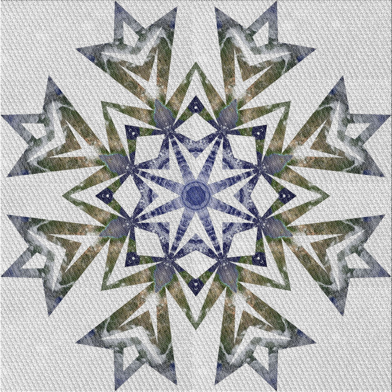 Laine fabriquée à la machine et gris polyester/olive/bleu Tapis décoratif, Carré 3 pi