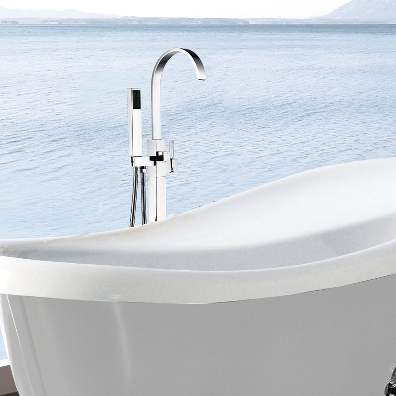 Freestanding Bathtub Faucet With Hand Shower - Metal, Full Spray For Bathing Tub In Coverage Luxury And Bathroom