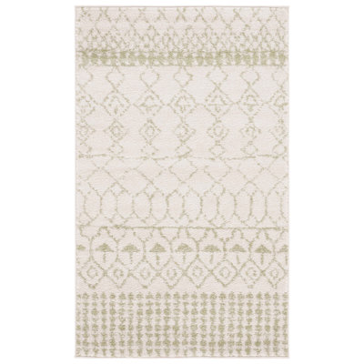 Lorenco Southwestern Machine Made Power Loom Polypropylene Area Rug in Ivory/Sage