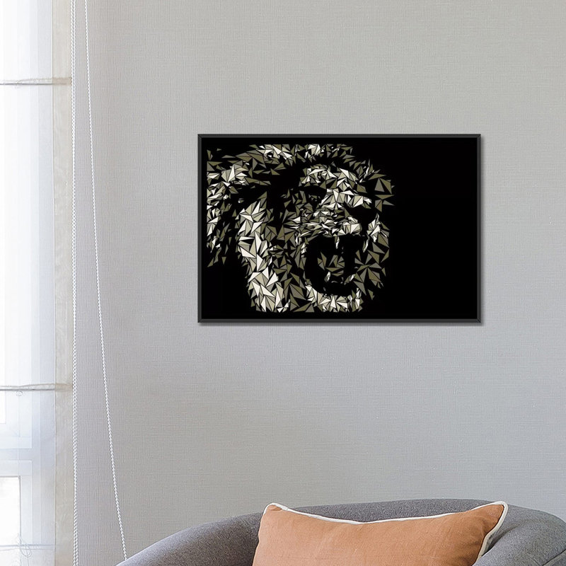 « lion », impression sur toile, H 18 po x l 26 po x P 1,5 po, Toile avec cadre noir