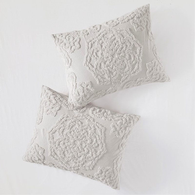 Ensemble d'édredon 3 pièces médaillon en chenille de coton touffeté, Édredon pour lit double et 2 pièces supplémenta