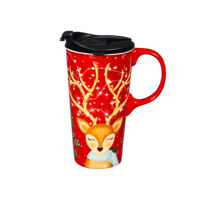 Tasse de voyage en céramique, 17 oz. , Avec boîte, Fa La La La Deer