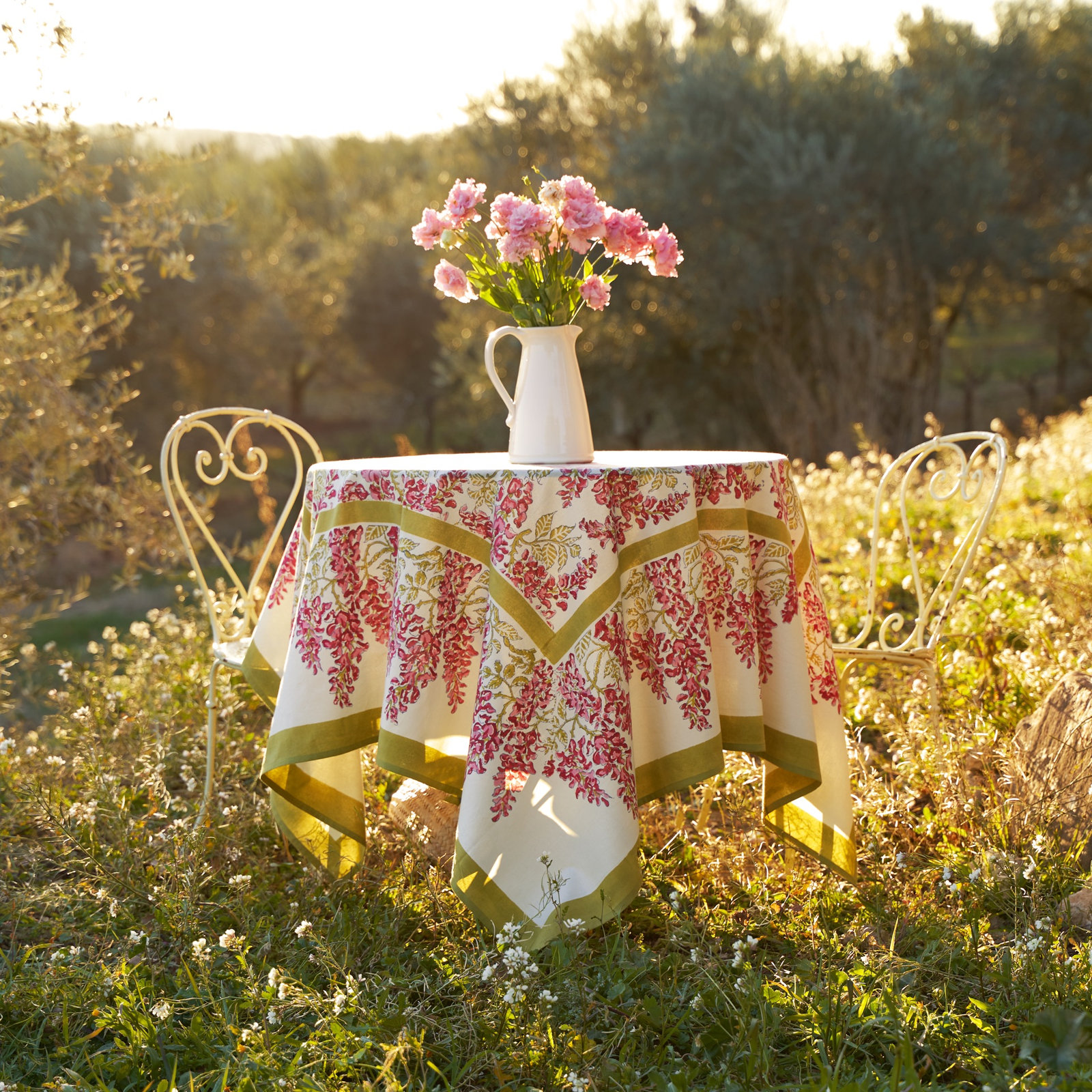 Kappa Floral Tablecloth, Pink/Green, 90" x 90"