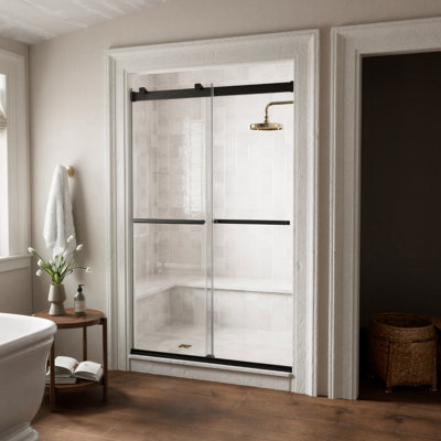 46"-48" W x 76" H Frameless Double Sliding Shower Door, Soft Close Design with 5/16" SGCC Clear Tempered Glass, Matte Black