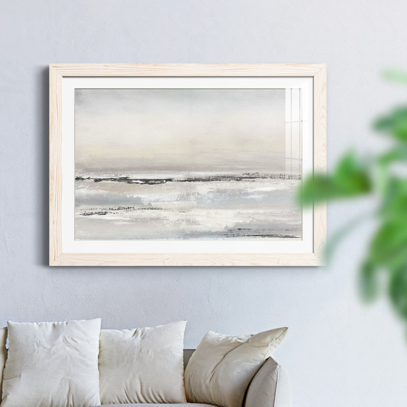 Distant brouillard - peinture encadrée, Cadre blanc, H 31 po x l 44 po x P 1 po