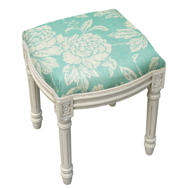 Loretta Solid Wood Accent Stool, Aqua