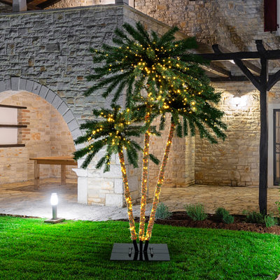The Holiday Aisle Artificial Lighted Palm Tree 6 FT Triple Coconut Plam Trees w/ Metal Base