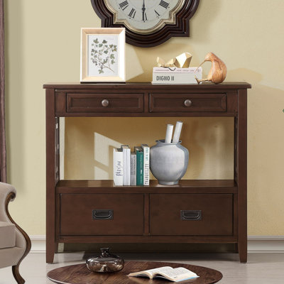 36" Console Table with 4 Drawers and Storage Shelf,Wood Entryway Table with Mixed-Style Handles for Living Room,Espresso