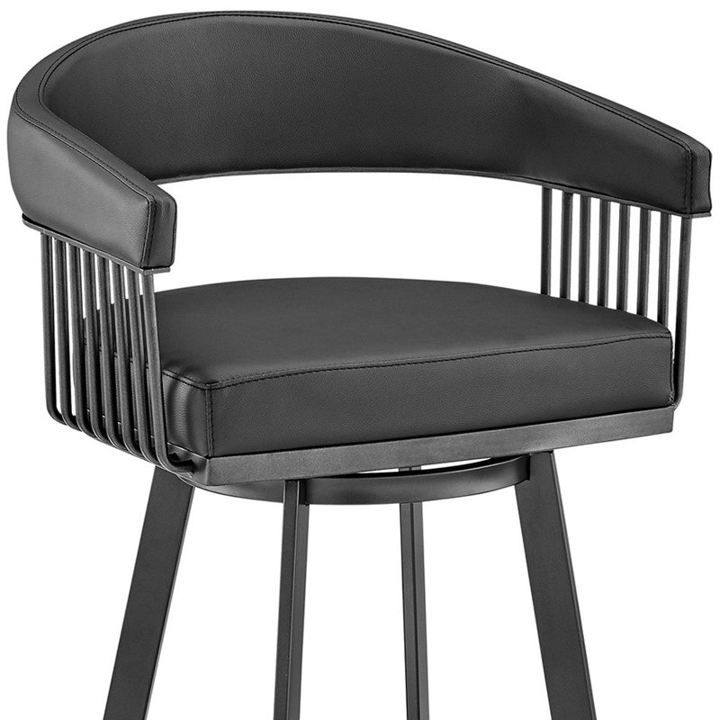 Tabouret de bar pivotant en similicuir Mod, Siège noir / cadre noir, Tabouret de bar (siège d'une hauteur de 29 po)