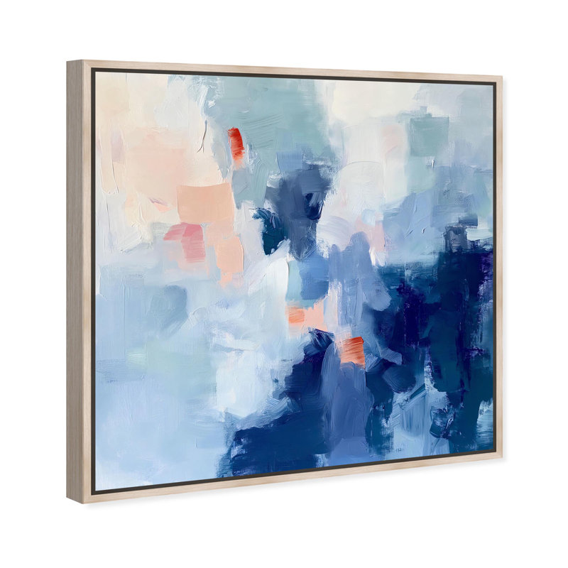 Oliver Gal Boundless Blues II Abstract - Heavy Gel Top Coat Framed Canvas Art, 25" H x 25" W, Cream