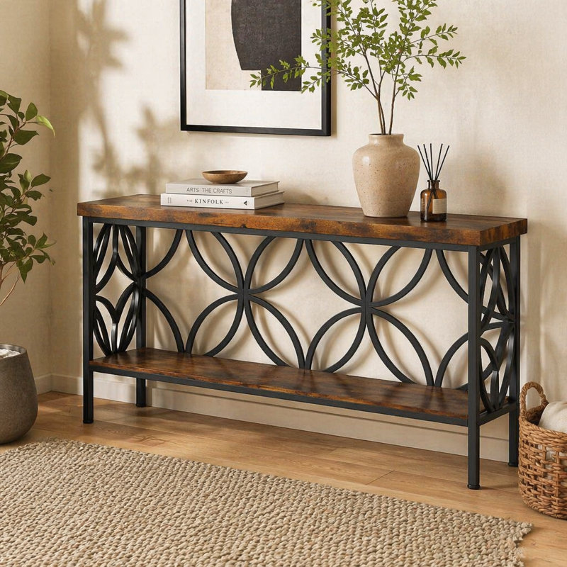 Table basse, canapé industriel, console 2 niveaux, Black,Brown / Black,Rustic Brown, Noir, brun, Noir, brun rustique