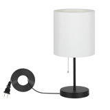 Modern Bedside Desk Lamp Pull Chain with white fabric shade for Bedroom Office Dorm