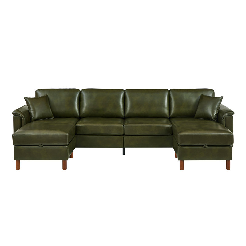 Verdant 120" U-Shaped Sectional Sofa Couch with Two Storage Ottomans for Living Room, Dark Green