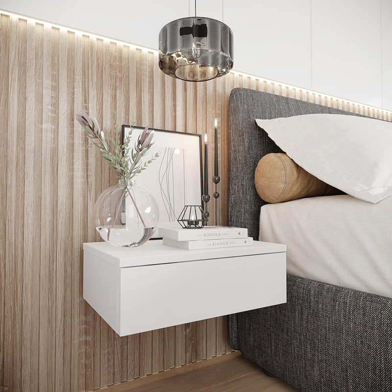 Cargan 42cm W Solid + Manufactured Wood Bedside Table, Highgloss sand grey