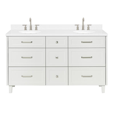 Ariel Monroe 60 Inch Double Oval Sink Bathroom Vanity With Carrara White Quartz Countertop In White