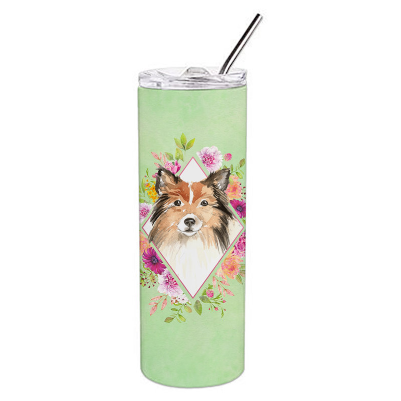 E23BF9F8391D466E9CA4F8DFEBD9A7DB de verre 20 oz à double paroi en acier inoxydable chiot, Berger Shetland, Vert
